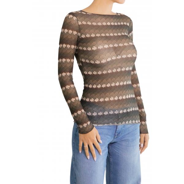 Maglia misto cashmere scollo a barca fantasia 